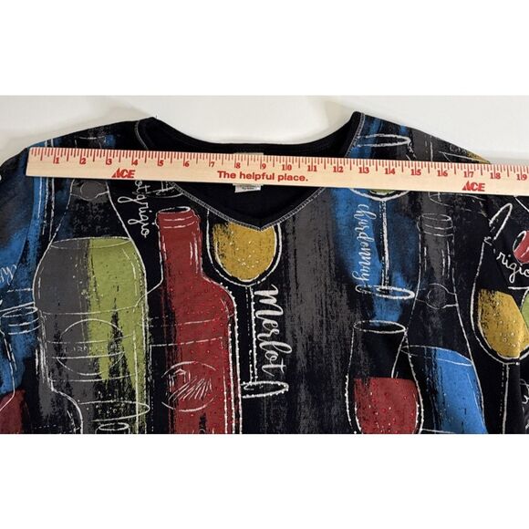 Jess & Jane Top Size  XL Red Wine Medley Sparkle Cotton T Shirt Merlot Cabernat - Picture 13 of 13